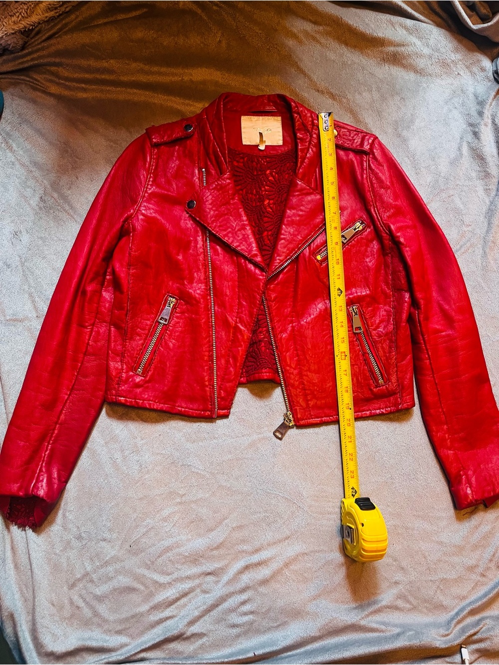 Maje Red Faux Leather Moto Jacket